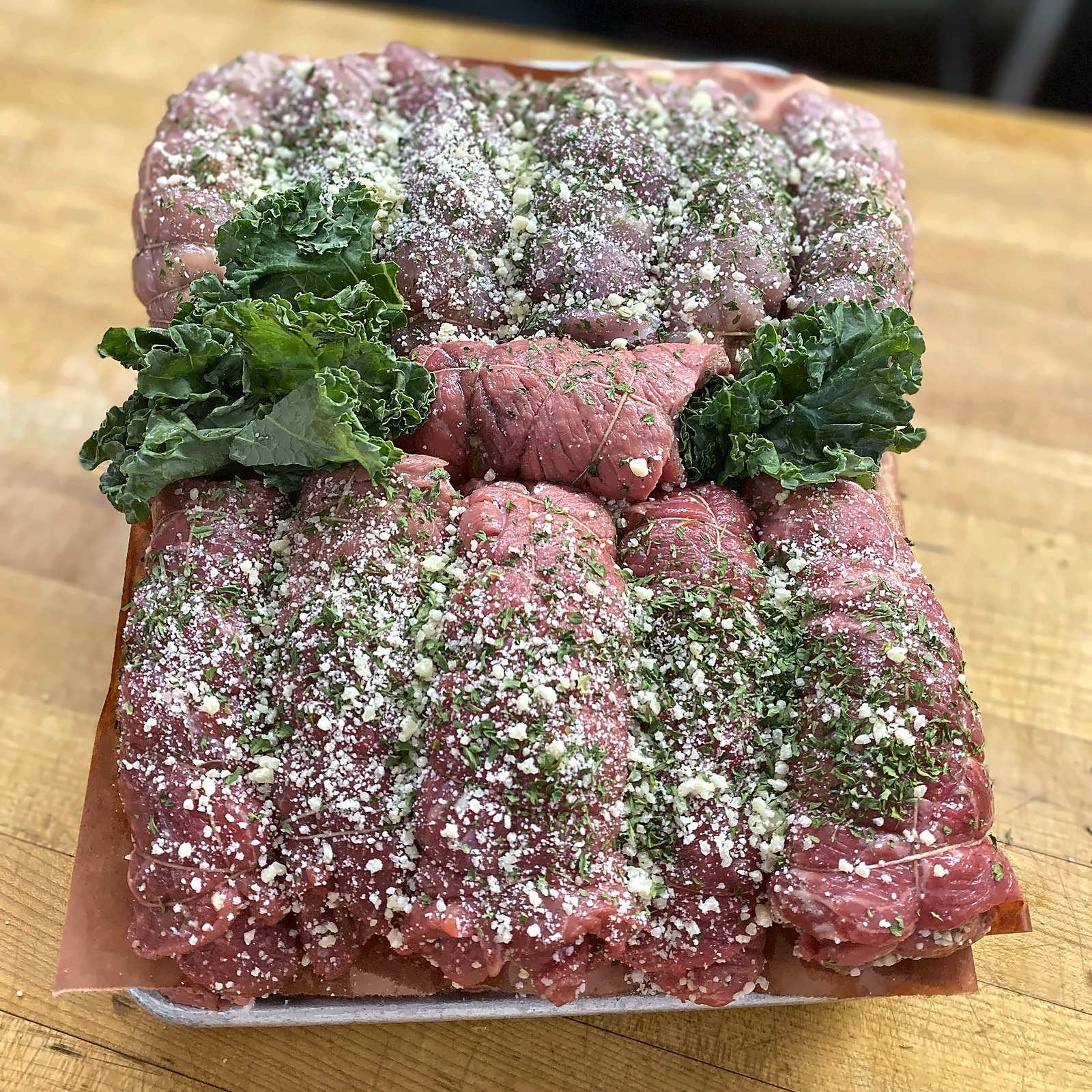 Sunday Sauce Package: tray of beef braciole with parmesan and parsley from Chubs Meats