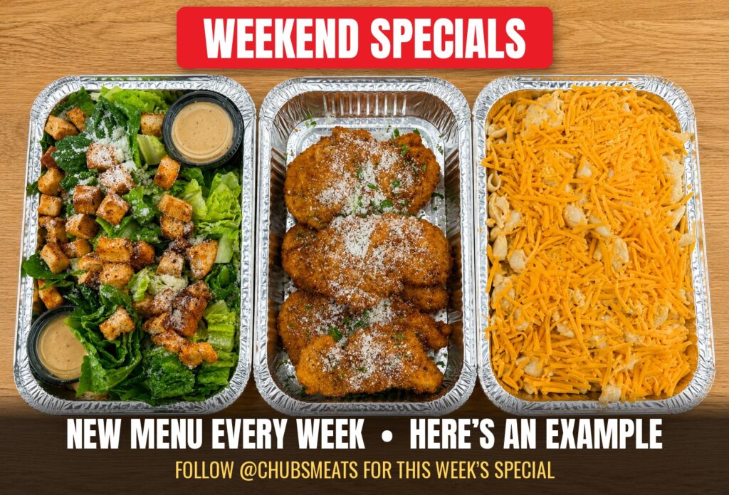 Example Chubs weekend special: Caesar salad, crispy chicken cutlets and mac and cheese